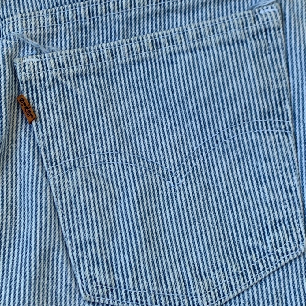 Vintage Orange Tab Levi's Denim Railroad Stripe Mini Skirt Size 9 Jr. - Picture 6 of 10